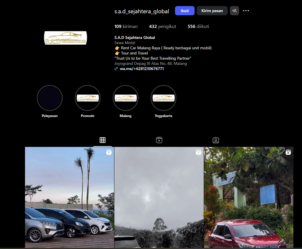 Akun Bisnis Sahara Rental Mobil